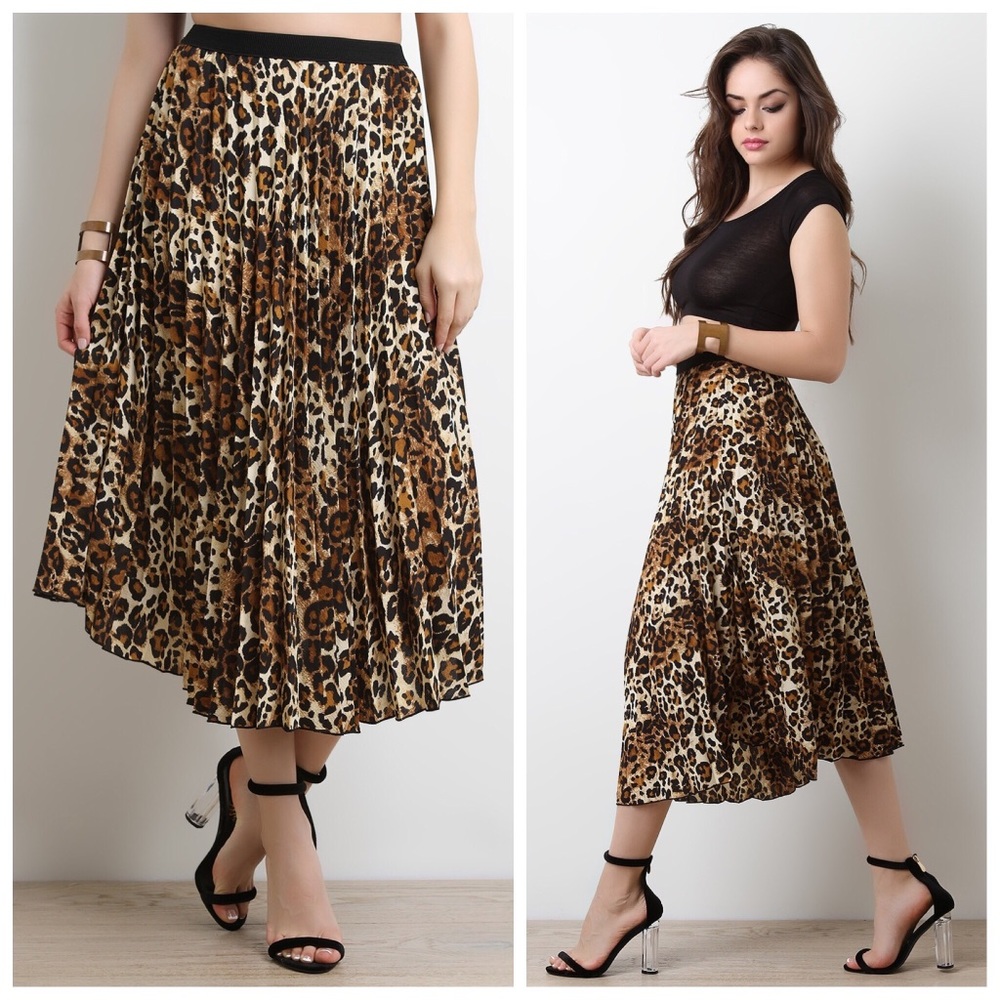 Leopard Print Midi Skirt - Brown Animal Print